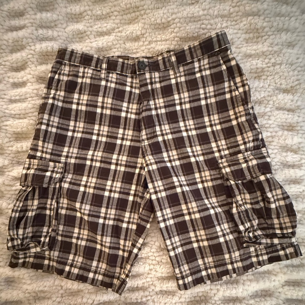 Sonoma Brown and Cream Cargo Shorts Plaid Design